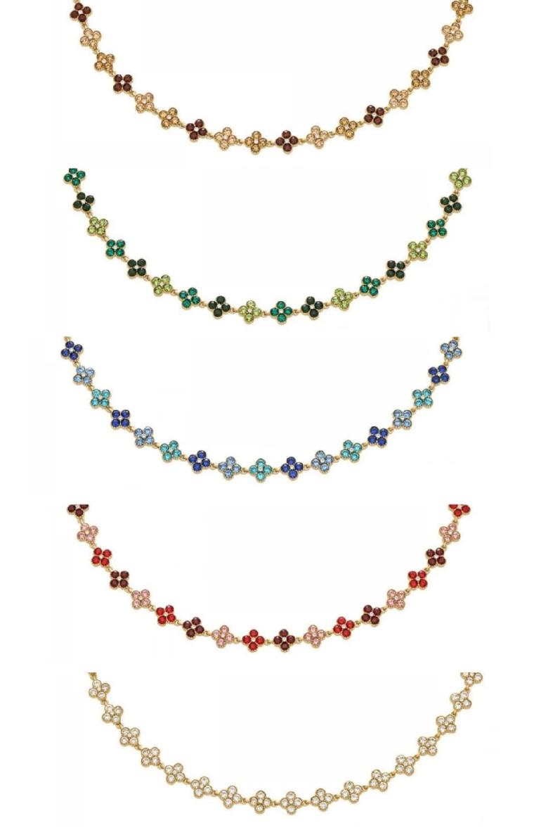 Collier acier princesse doré femme avec strass colorés