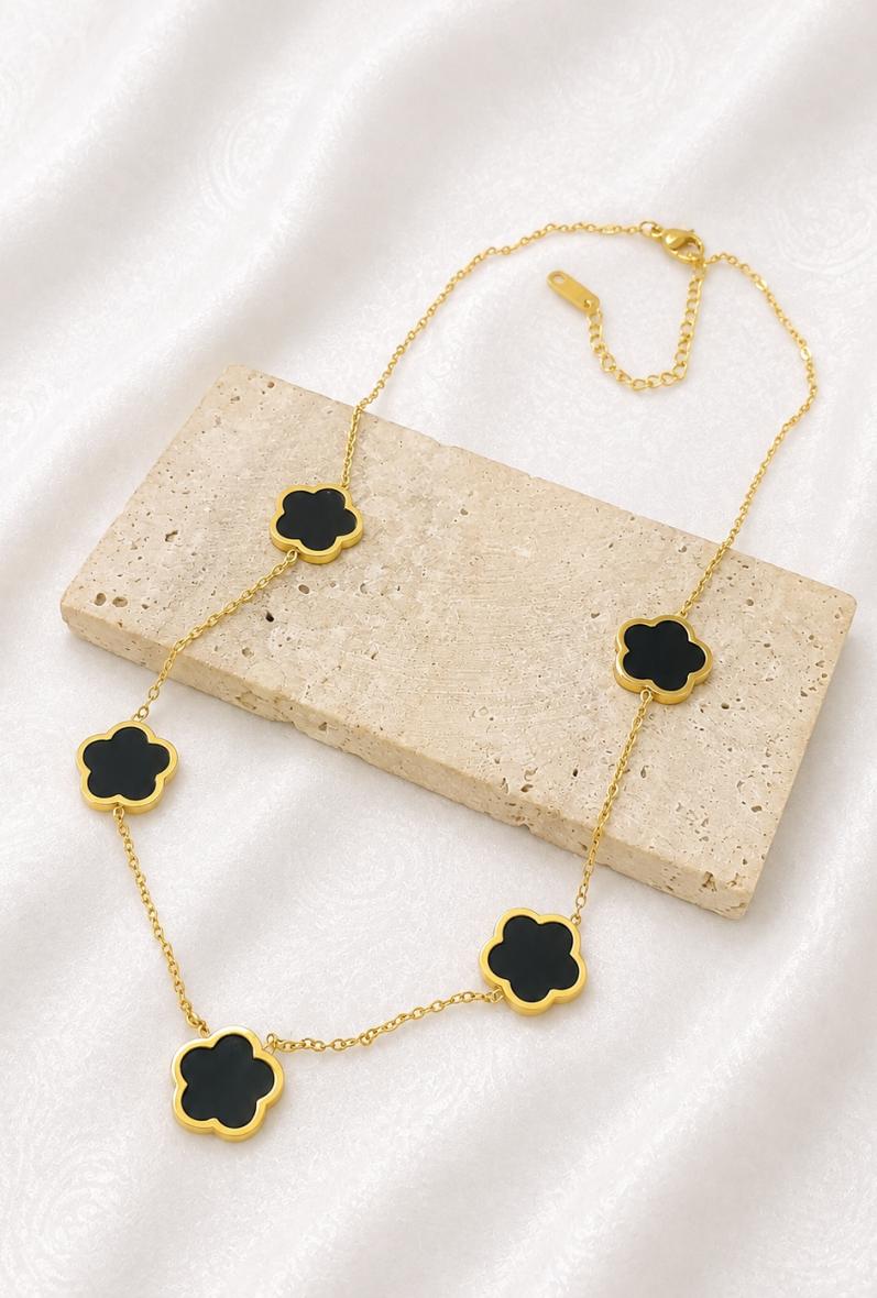 Collier acier doré femme, fleurs colorées
