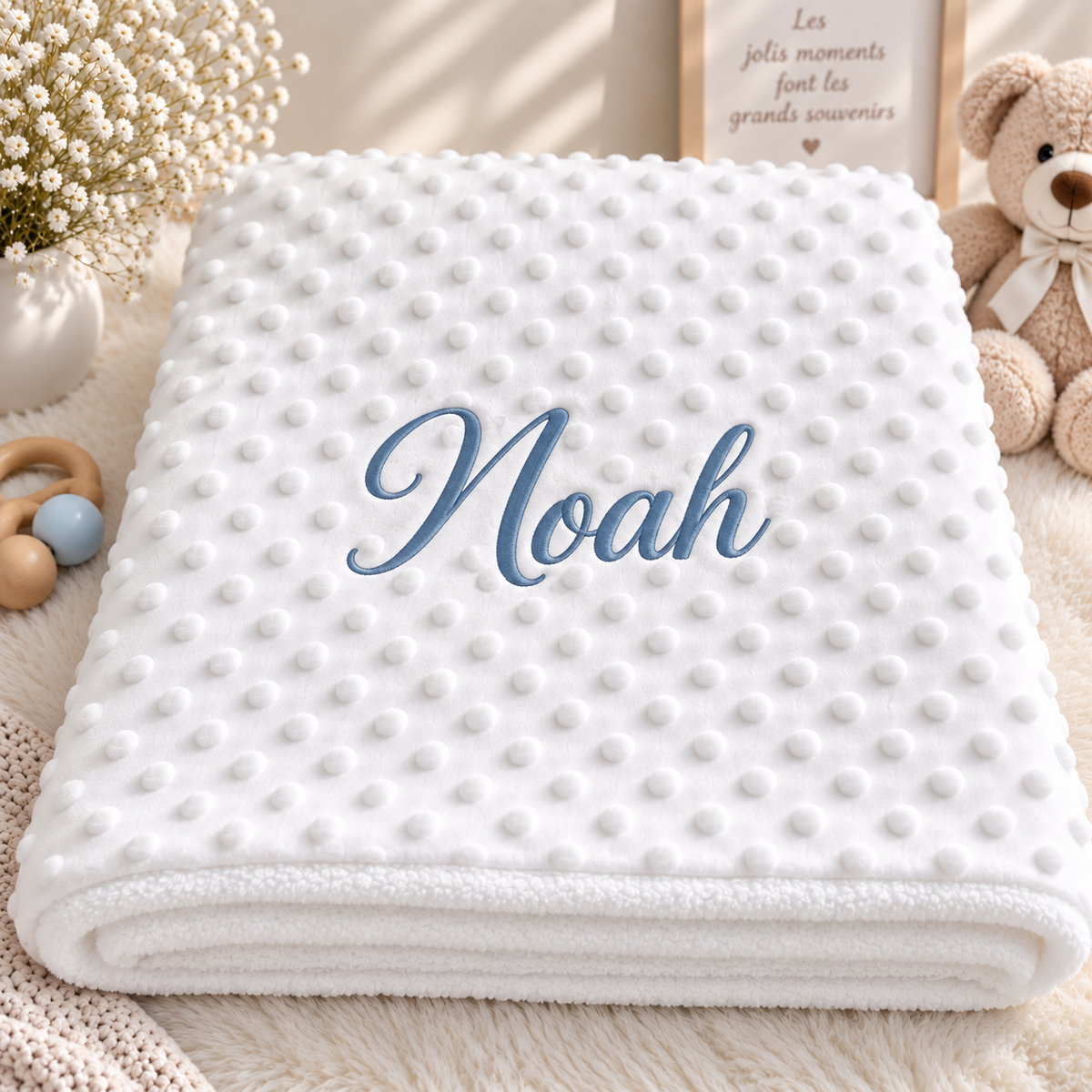 Couverture Minky Bébé Personnalisée – Plaid Doux Cadeau Naissance