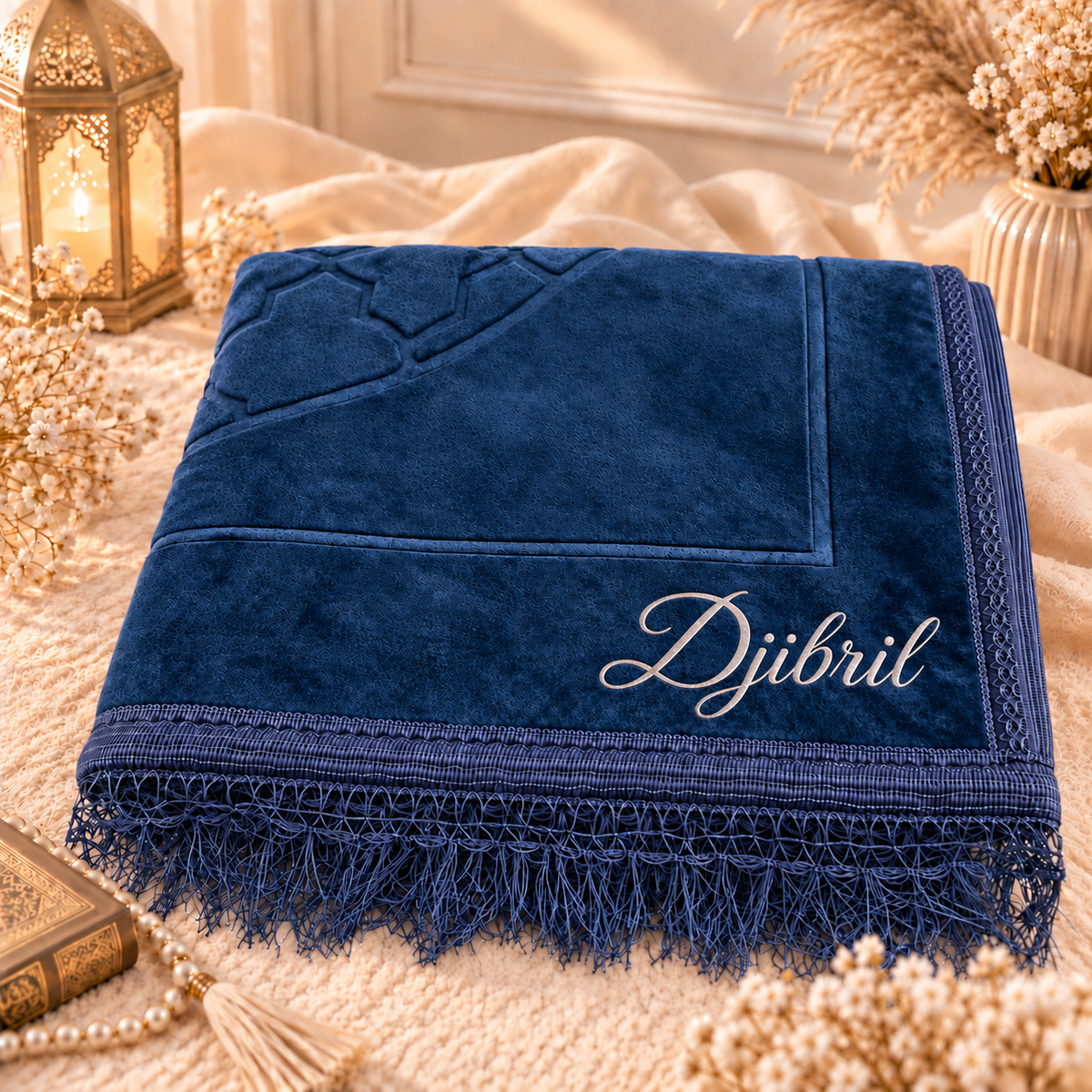Tapis de Prière Épais Personnalisé Bordeaux Gris Blanc Bleu – Sajjada Confortable