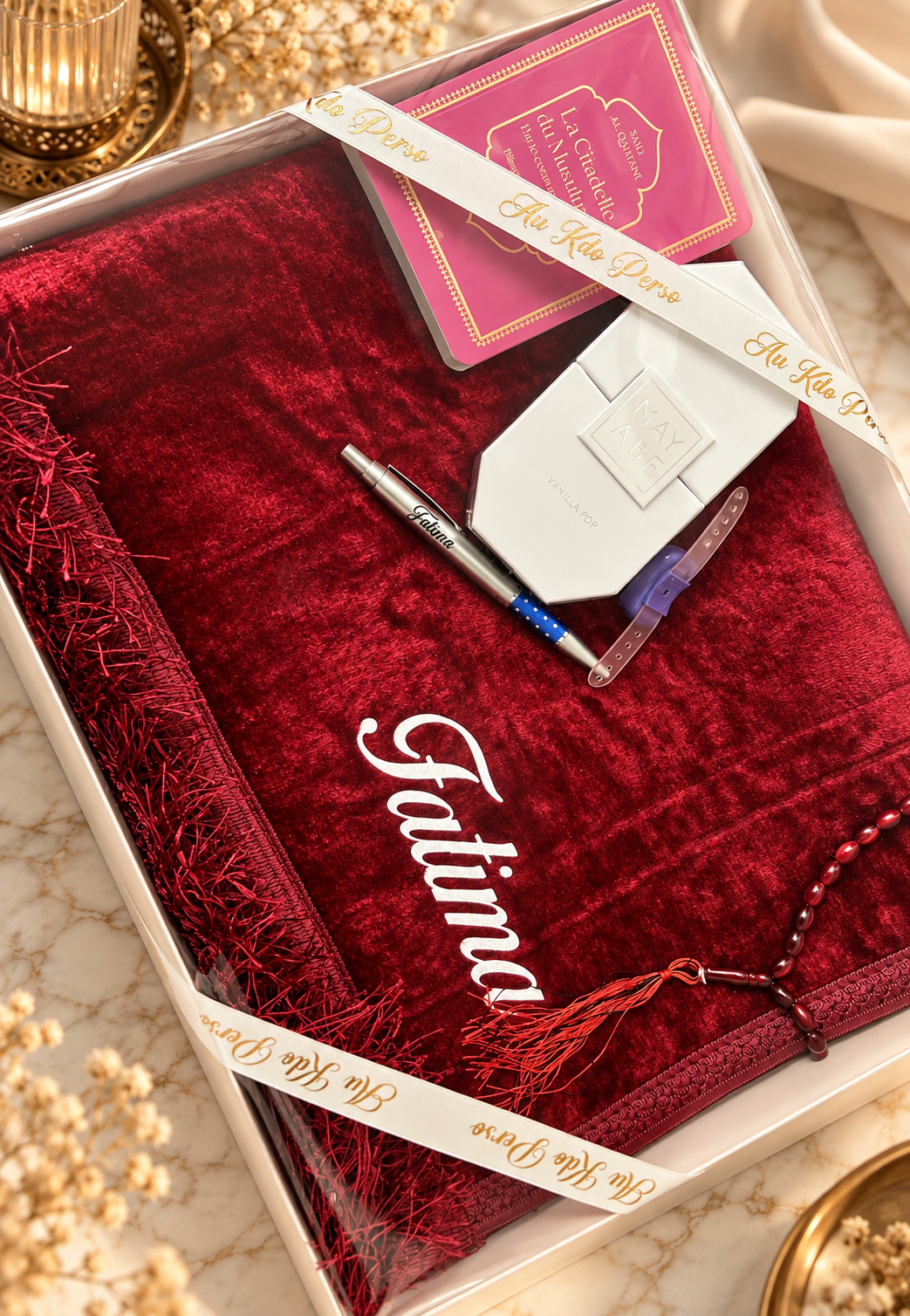 Coffret Tapis de Prière Personnalisé avec Parfum, Stylo & Tasbih