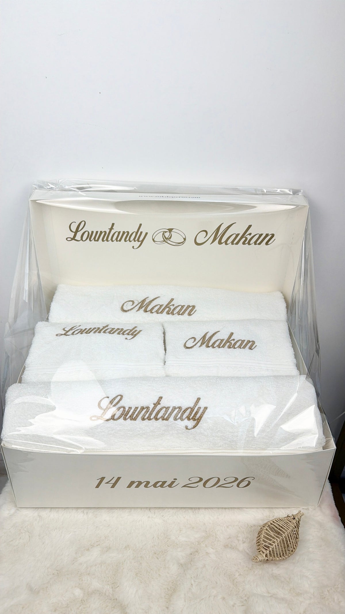 Coffret Couple 6 Serviettes de Bain Brodées – Cadeau Mariage Personnalisé – vue 3