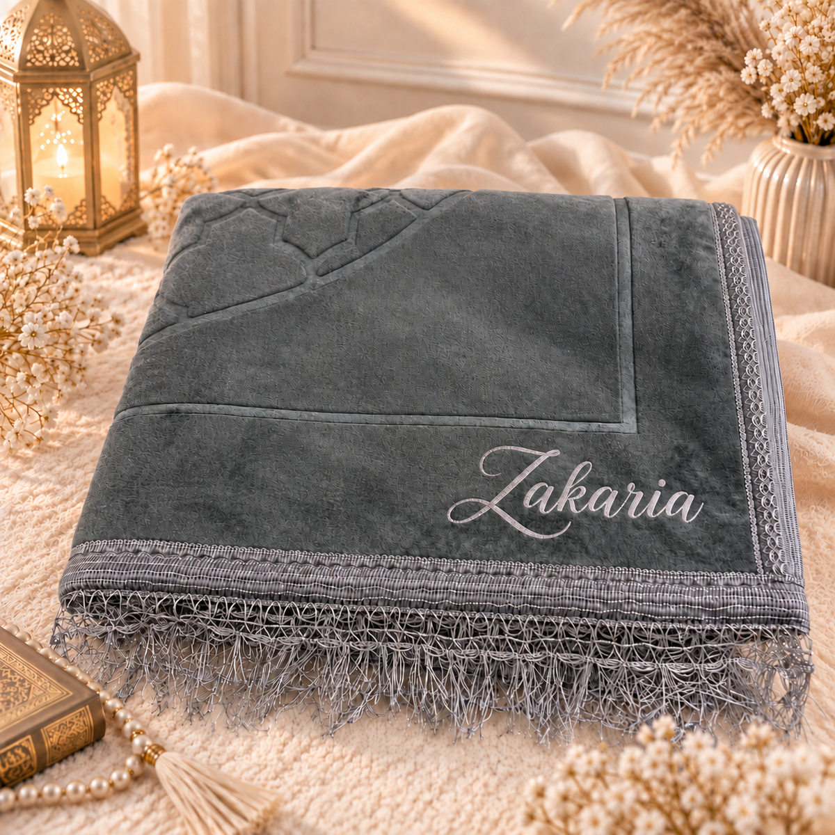 Tapis de Prière Épais Personnalisé Bordeaux Gris Blanc Bleu – Sajjada Confortable
