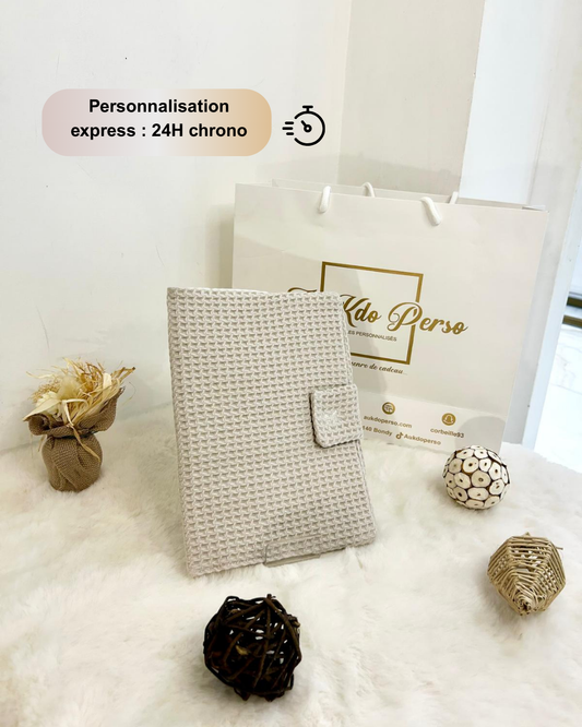 Protège Carnet personnalisable en coton nid d’abeille - AU KDO PERSO