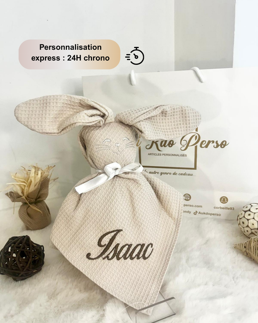 Doudou personnalisable en coton nid d’abeille - AU KDO PERSO