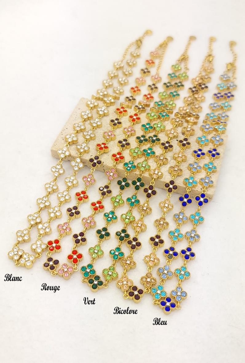 Collier acier princesse doré femme avec strass colorés
