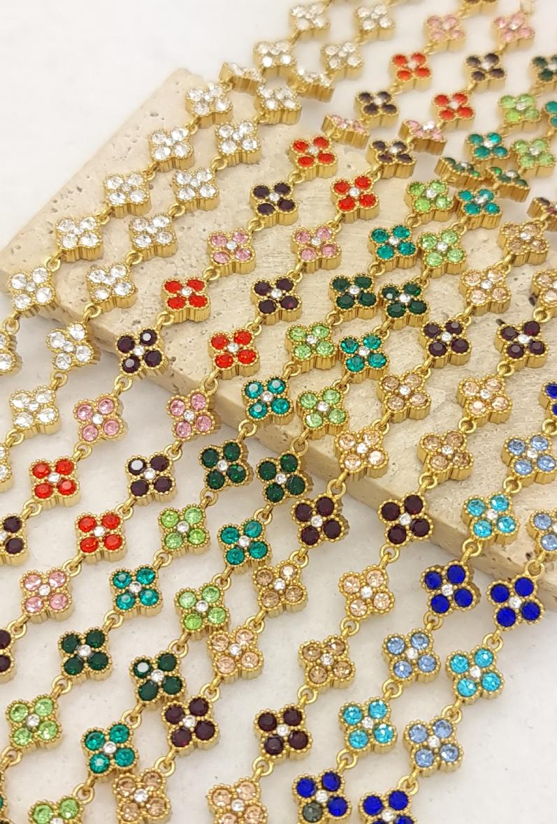 Collier acier princesse doré femme avec strass colorés