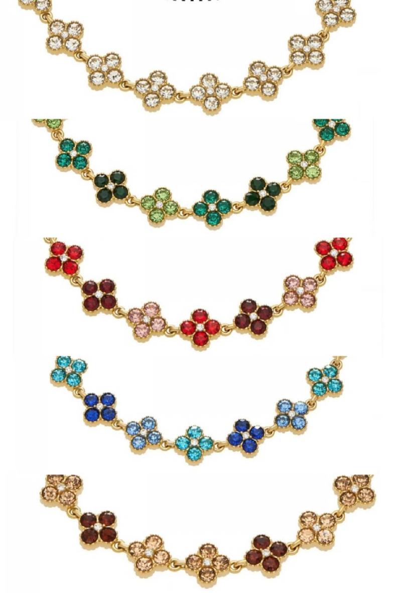 Collier acier princesse doré femme avec strass colorés