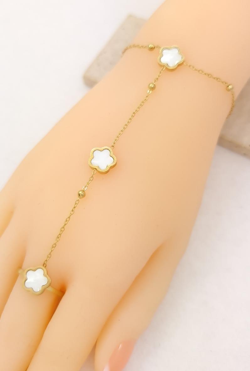 Bracelet de main acier doré, fleurs